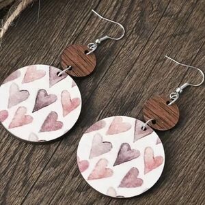 Heart Patterned Earrings with Wooden Accents